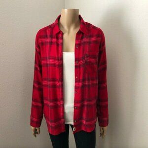 NWT Hollister Plaid Flannel Shirt Size XS Red Button Up Top